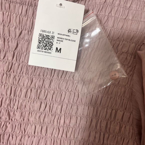 HYFVE Forever 21 Smocked Peasant Blouse Medium Pink Cottagecore Romantic - Picture 8 of 10